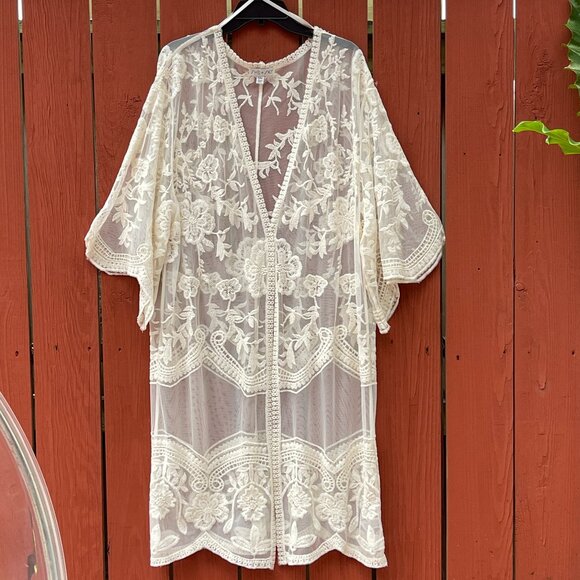 NWOT The She + Sky lace embroidered boho coverup kimono Festival - Picture 1 of 10